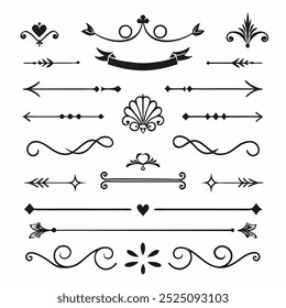 Roma Estilo Elementos Caligráficos Ornate Dividers e Headpiece Definir ilustração vetorial.