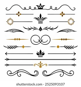Rome Style Calligraphic Design Elements Ornate Dividers and Headpieces Set vector illustration.