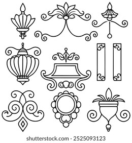 Roma Estilo Elementos Caligráficos Ornate Dividers e Headpiece Definir ilustração vetorial.