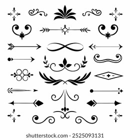 Rome Style Calligraphic Design Elements Ornate Dividers and Headpieces Set vector illustration.