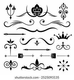 Rome Style Calligraphic Design Elements Ornate Dividers and Headpieces Set vector illustration.