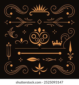 Rome Style Calligraphic Design Elements Ornate Dividers and Headpieces Set vector illustration.