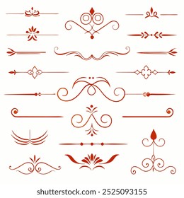 Rome Style Calligraphic Design Elements Ornate Dividers and Headpieces Set vector illustration.