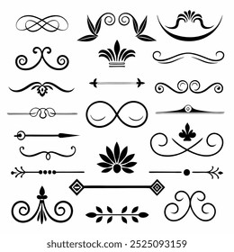 Rome Style Calligraphic Design Elements Ornate Dividers and Headpieces Set vector illustration.