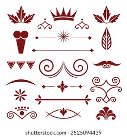 Rome Style Calligraphic Design Elements Ornate Dividers and Headpieces Set vector illustration.