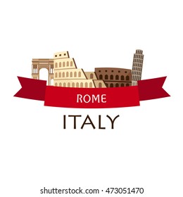 Rome. Tourism. Travelling illustration Rome city. Modern flat design. Rome skyline. Italy travel. Colosseum