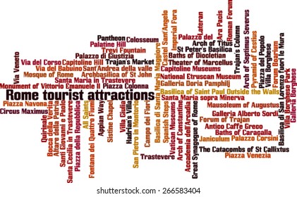 Rome tourist attractions word cloud concept. Vector illustration