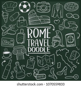 Rome Travel Doodle Line Icon Chalkboard Sketch Hand Made Vector Art.