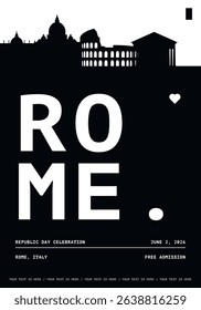 Rome typography minimalist vector poster for national event, public holiday, independence day, summer festival layout. Brochure, leaflet, flyer, presentation image template for Italy