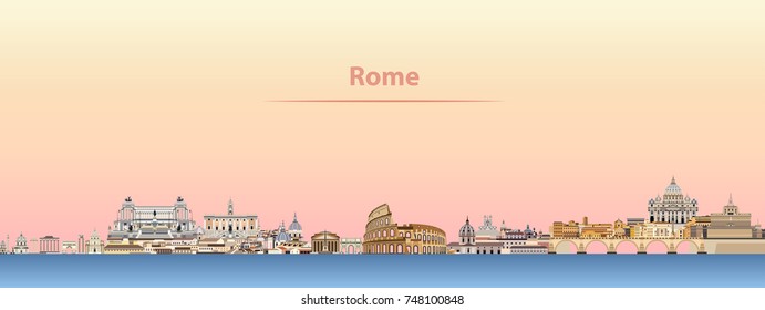 Rome vector city skyline at sunrise