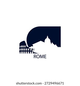 Ícone do vetor Roma com linha do horizonte, vista panorâmica, forma do outlook. Itália cidade marcos conceito logotipo. Gráfico isolado plano, crachá