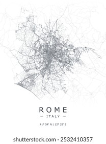 Rome vector map. Detailed map of Rome city in Italy. Best free vector illustration. Outline map with highways and streets. Tourist decorative street map.