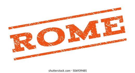Rome watermark stamp. Text caption between parallel lines with grunge design style. Rubber seal stamp with dirty texture. Vector orange color ink imprint on a white background.