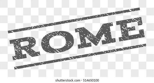Rome watermark stamp. Text tag between parallel lines with grunge design style. Rubber seal stamp with unclean texture. Vector grey color ink imprint on a chess transparent background.