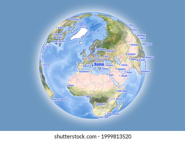 Rome-Italy is shown on vector globe map. The map shows Rome-Italy 's location in the world.