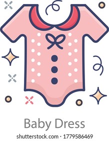 Romper baby outfit icon in flat style, baby dress 