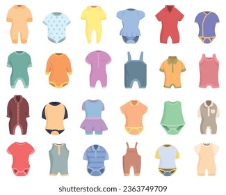 Romper icons set cartoon vector. Baby fashion. Girl overall