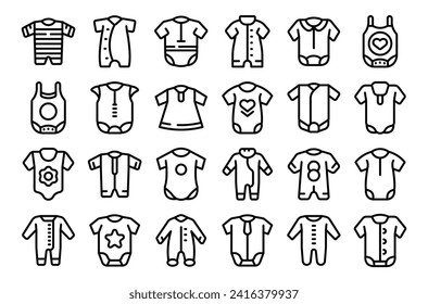 Romper icons set outline vector. Wear baby fashion. Onesie overall infant