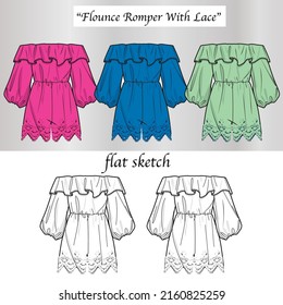 ROMPER WITH LACE TRIM (FLAT SKETCH)