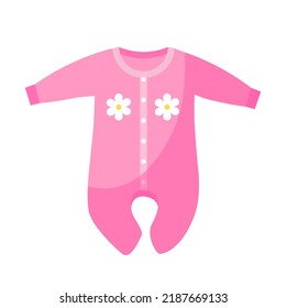 Romper for newborn baby vector illustration. Cartoon isolated pink jumpsuit, cute bodysuit and outfit for infant girl, knitwear or cotton kids fashion and toddlers clothing, onesie textile pajamas