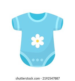 Romper For Newborn Baby Vector Illustration. Isolated Blue Jumpsuit, Cute Bodysuit And Outfit For Infant Girl, Knitwear Or Cotton Kids Fashion And Toddlers Clothing, Onesie Textile Pajamas.