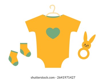 Romper for newborn baby vector illustration. Isolated jumpsuit, cute bodysuit and outfit for infant child, knitwear or cotton kids fashion and toddlers clothing, textile pajamas