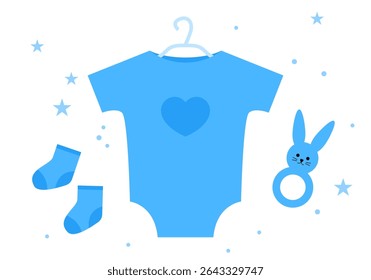 Romper for newborn baby vector illustration. Isolated jumpsuit, cute bodysuit and outfit for infant child, knitwear or cotton kids fashion and toddlers clothing, textile pajamas