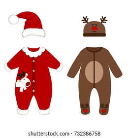 Romper suit. Christmas costumes for children. Santa's costume. For girls and boys. Vector illustration.