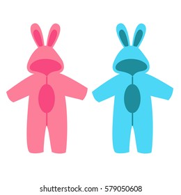 Romper suit. Rompers with ears. Rompers, bunny. For girls and boys. Vector illustration.