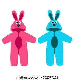 Romper suit. Rompers with ears. Rompers, bunny. For girls and boys. Vector illustration.