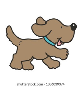 romping dog with blue collar, brown color, cute vector illustration on white background