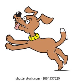 romping dog, brown color, humorous vector illustration on white background