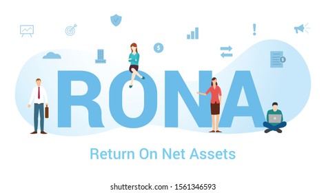 rona return on net assets concept with big word or text and team people with modern flat style - vector