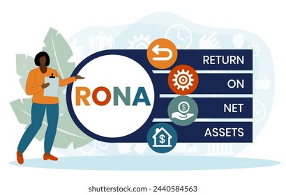 RONA Return On Net Assets Akronym. Geschäftskonzept Hintergrund. Vektor-Illustration Konzept mit Schlüsselwörtern und Icons. Schriftzug-Illustration mit Icons für Web-Banner.