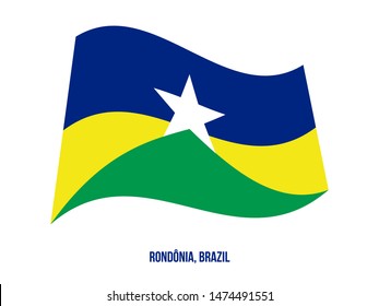 Rondonia Flag Waving Vector Illustration on White Background. States Flag of Brazil.