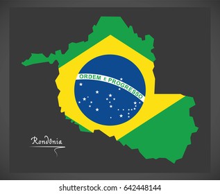 Rondonia map with Brazilian national flag illustration