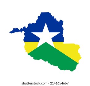 Ilustración de silueta vectorial de la bandera de Rondonia aislada en fondo blanco. Símbolo del mapa de Rondonia, estado de Brasil. Territorio sudamericano.