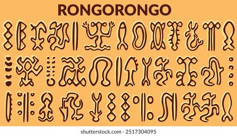 Rongorongo na ilha de Páscoa. Placa isolada de madeira de desenho animado. Legendas não decifradas de povos antigos. Grafo antigo com textos antigos. ilustração para jogos de computador e de tabuleiro.