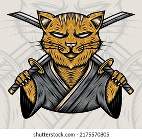 Ronin Cat Illustration. Premium vector