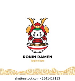 Ronin cat ramen logo vector