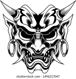 Ronin Evil Devil Samurai vector illustration for t shirt and other black and white