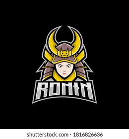 Ronin Girl Head Esport Mascot Logo 