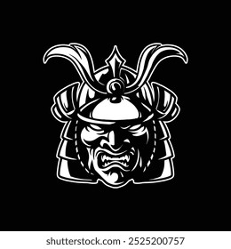 Ronin head vector mascot logo black and white. Japanese art warrior