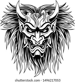 Ronin longish mask Devil evil vector illustration geometry black and white