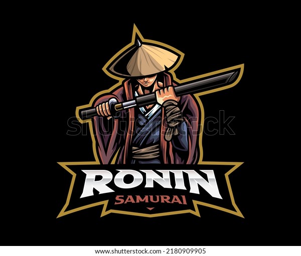 Ronin mascot logo design. Ronin\
samurai vector illustration. Logo illustration for mascot or symbol\
and identity, emblem sports or e-sports gaming\
team