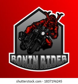 Ronin Rider mascot Logo illustration motobike samurai with bigbike	