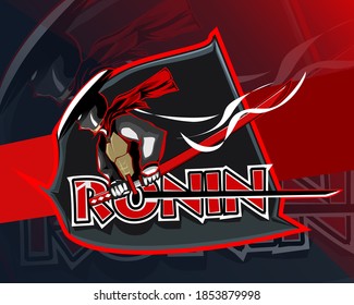 Ronin Samurai esport logo with mascot, vektor ilustration samurai with sword katana, warior mascot, emblem logo design for e sport team