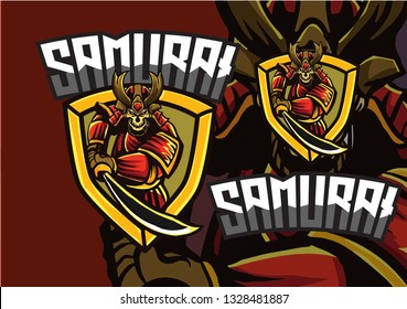 Ronin - Samurai logo design template,samurai warrior logo design vector illustration,e-sport logo design template - Vector