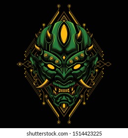 Ronin samurai mask Devil evil vector illustration geometry