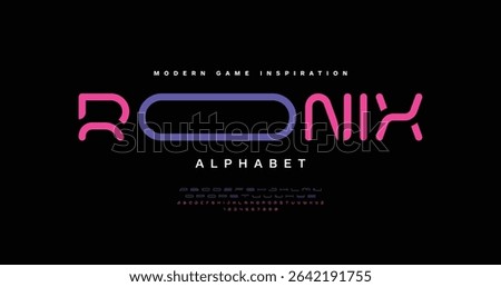 Ronix: A rounded modern font with pop-futuristic vibes. Perfect for colorful logos, neon branding and Gen Z designs. Includes A to Z and number. Vector illustration